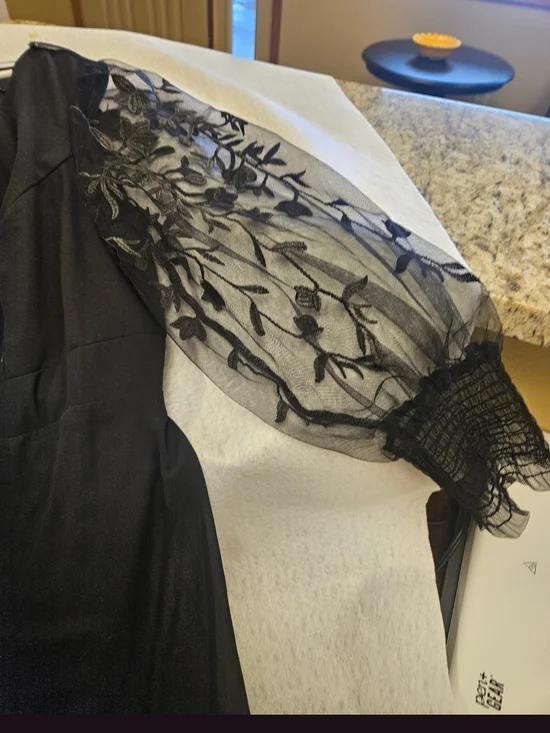 Ever Pretty Black Midi Dress with Sheer Lace Sleeves - Picture 3 of 5